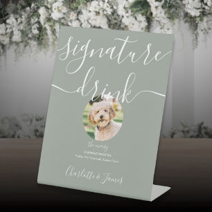 Sage Green Wedding Pet Signature Drink  Pedestal Sign