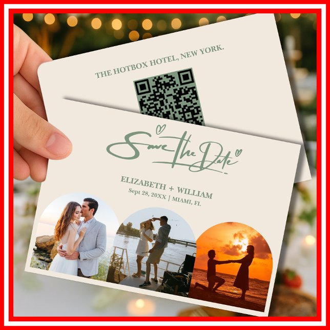 Sage Green | Wedding Photo QR Code Elegant Save The Date (Creator Uploaded)