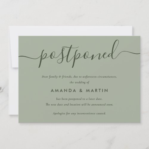 Sage Green Wedding Postponement Announcement