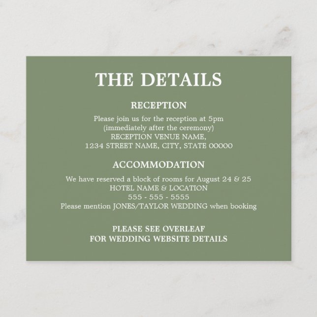 Sage Green Wedding QR Code Details Enclosure Card (Front)