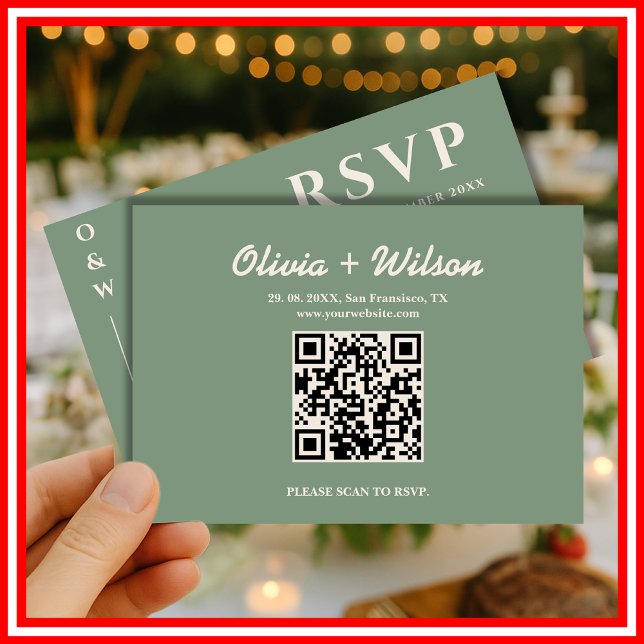 Sage Green Wedding | QR Code RSVP Card (Creator Uploaded)
