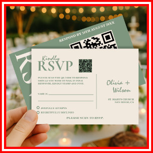 Sage Green Wedding QR Code RSVP Card