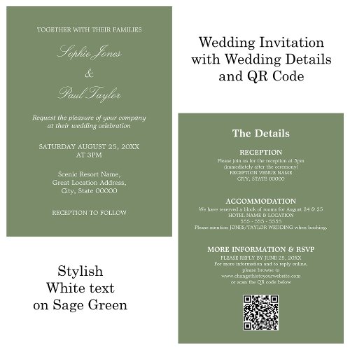 Sage Green Wedding QR Code RSVP Invitation