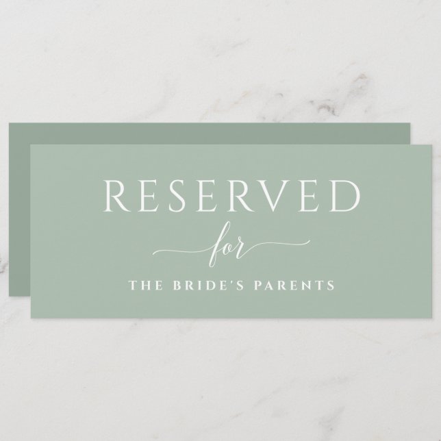 Sage Green Wedding Reserved Sign Romantic Invitation (Front/Back)