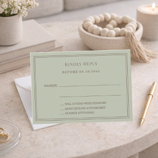 Sage green wedding response RSVP Note Card