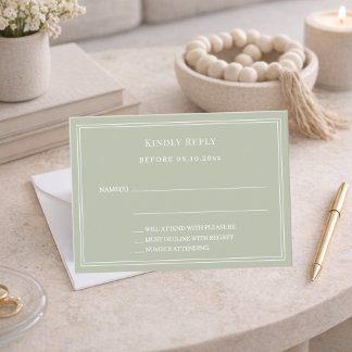 Sage green wedding response RSVP Note Card