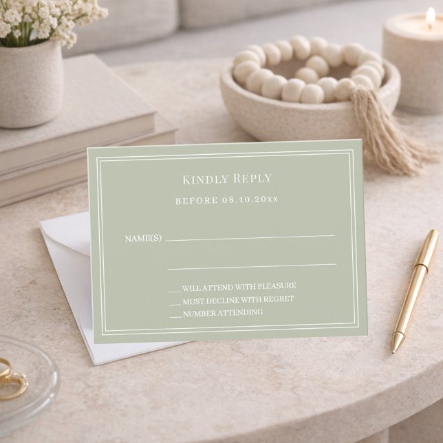 Sage green wedding response RSVP Note Card (Creator Uploaded)