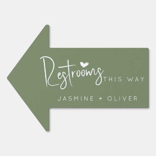 Sage green wedding restrooms this way arrow sign