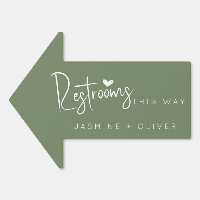 Sage green wedding restrooms this way arrow sign (Front)