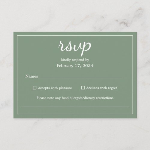 Sage Green Wedding RSVP Enclosure Card