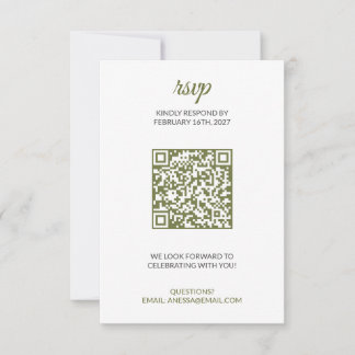 Sage Green Wedding RSVP with QR Code Card