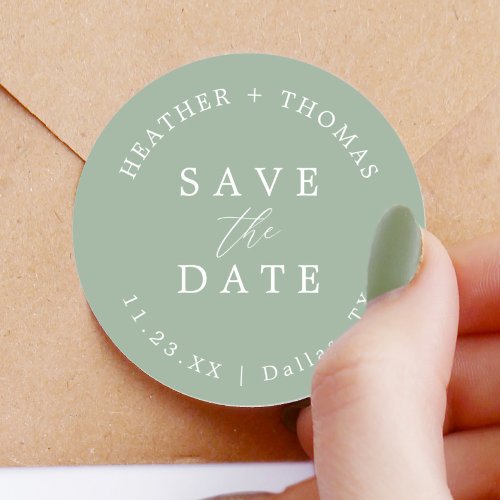 Sage Green Wedding Save The Date Envelope Classic Round Sticker