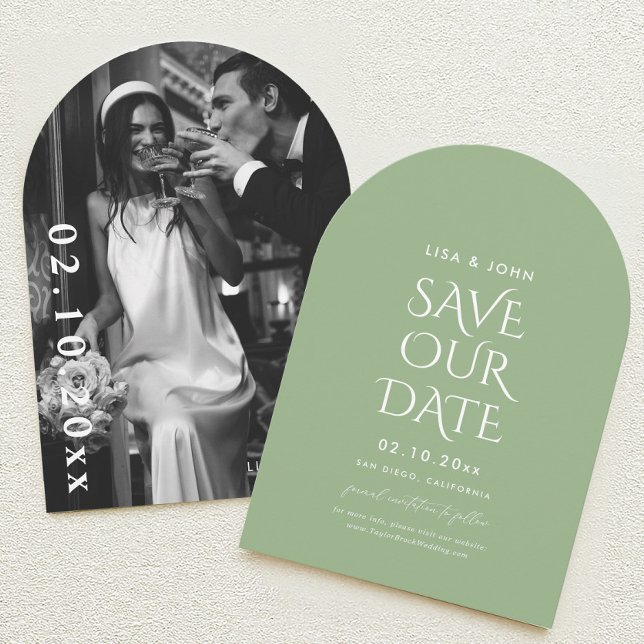 Sage Green Wedding Save the Date Photo Arch Invitation (Creator Uploaded)