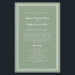 Sage Green Wedding Script Budget Ceremony Program<br><div class="desc">Elegant, minimalist sage green & white budget wedding ceremony program features a simple modern design with a double framed border in crisp white on a trendy sage green background. Traditional, classic wording provides timeless sophistication. Personalize wedding ceremony details for your guests in trendy script & lettering. The back of the...</div>