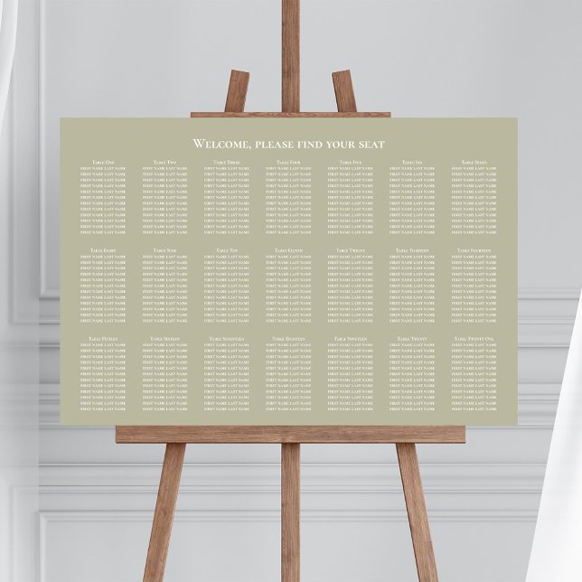 Sage Green Wedding Seating Chart Foam Board (Wedding welcome seating chart with simple elegant calligraphy script)