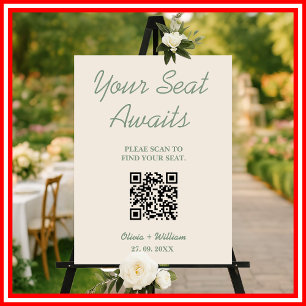 Sage Green Wedding Seating Chart QR Code Foam Board