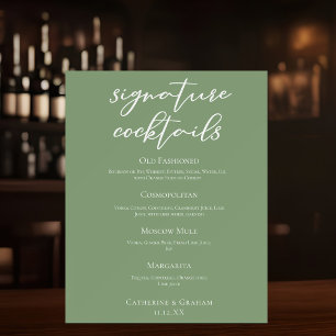 Sage Green Wedding Signature Cocktails Menu Foam Board