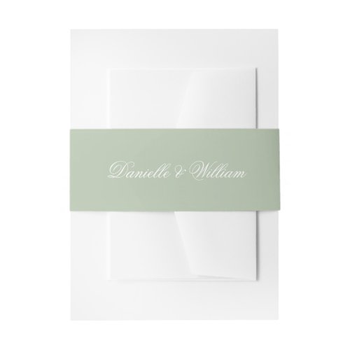 Sage Green Wedding Simple White Calligraphy Invitation Belly Band