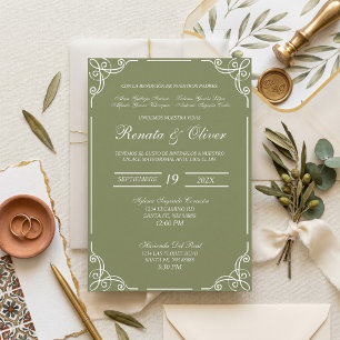 Sage green wedding Spanish Invitation