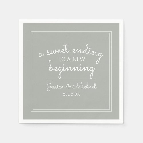 Sage Green Wedding Sweet Ending New Beginning Napkins