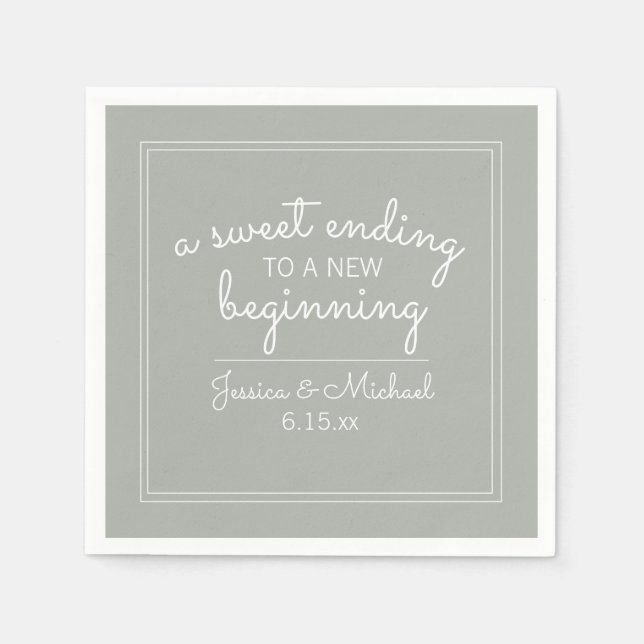 Sage Green Wedding Sweet Ending New Beginning Napkins (Front)