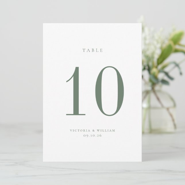Sage Green Wedding Table Number Card (Standing Front)