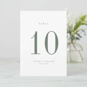 Sage Green Wedding Table Number Card