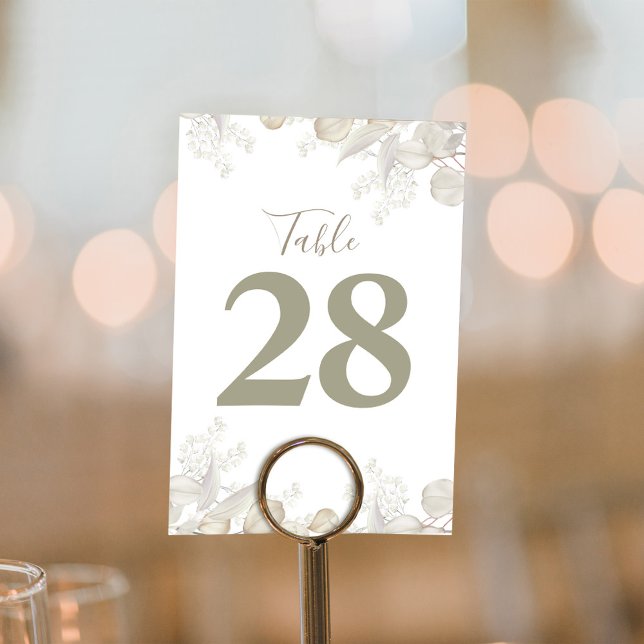 Sage Green Wedding Table Number Greenery (With botanical greenery and elegant foliage. )