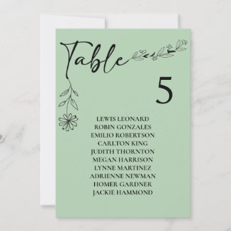 Sage Green Wedding Table Number Seating Chart