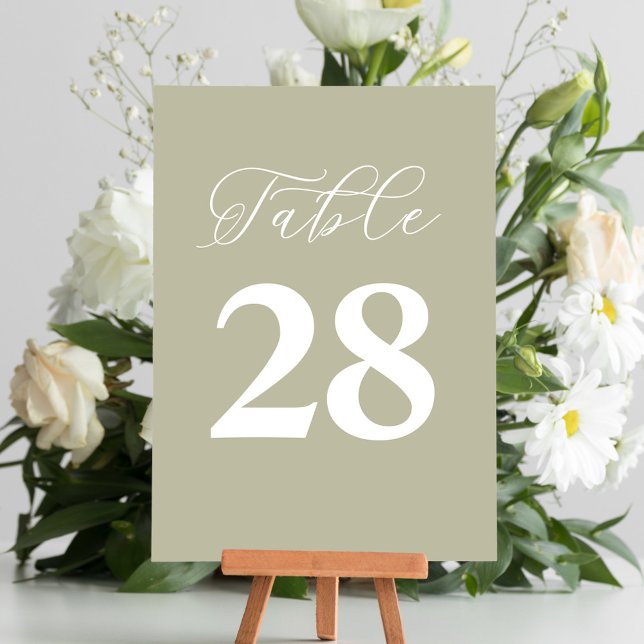 Sage Green Wedding Table Number Simple (Wedding sage green table number with calligraphy script. )