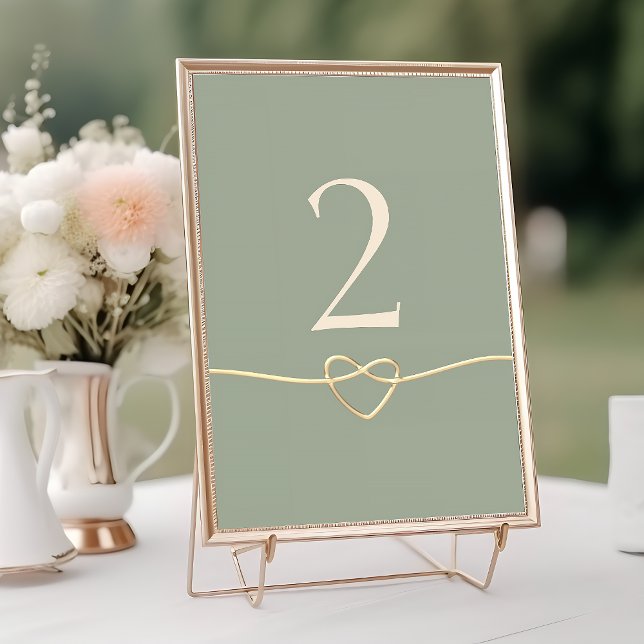 Sage Green Wedding Table Number with Heart (Creator Uploaded)