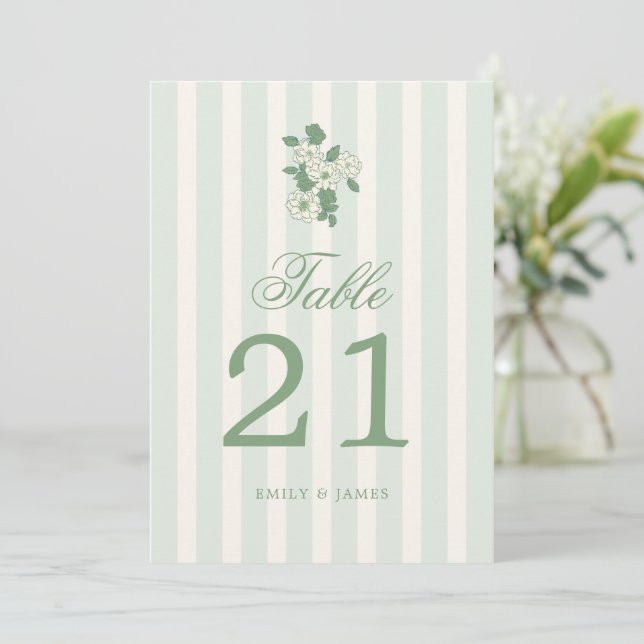 Sage Green Wedding Table Numbers Cards (Standing Front)