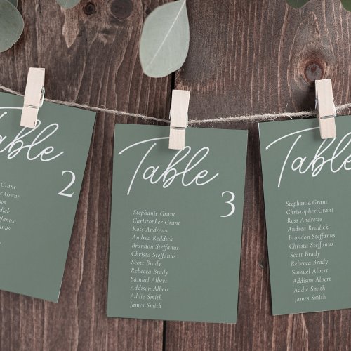 Sage Green Wedding Table Seating Chart Cards