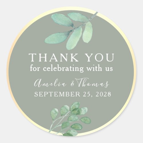 Sage Green Wedding Thank You Classic Round Sticker