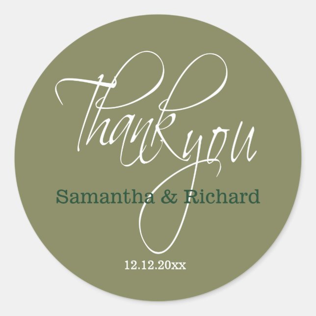 Sage Green Wedding Thank You Favor  Classic Round Sticker (Front)