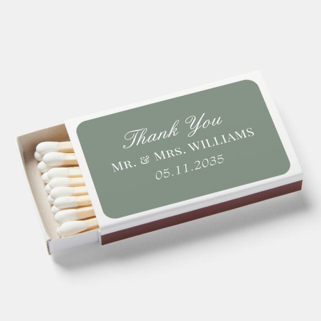 Sage Green Wedding Thank You Guest Favors Matchboxes (Front Open)