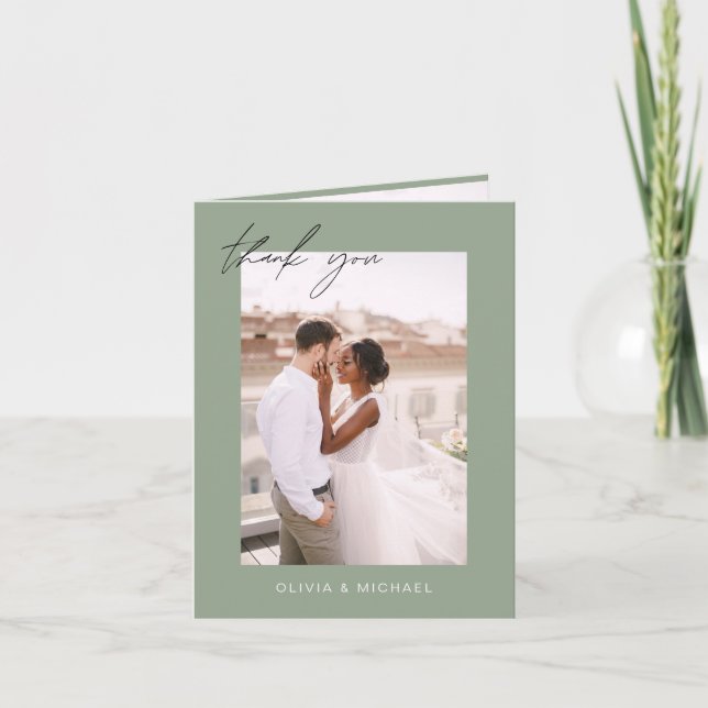 Sage Green Wedding Thank You Photo Minimalist (Front)