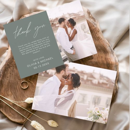 Sage Green Wedding Thank You Photo Minimalist