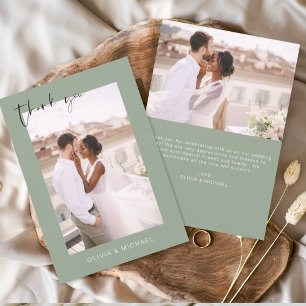 Sage Green Wedding Thank You Photo Minimalist Card