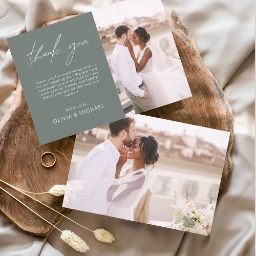 Sage Green Wedding Thank You Photo Simple Elegant