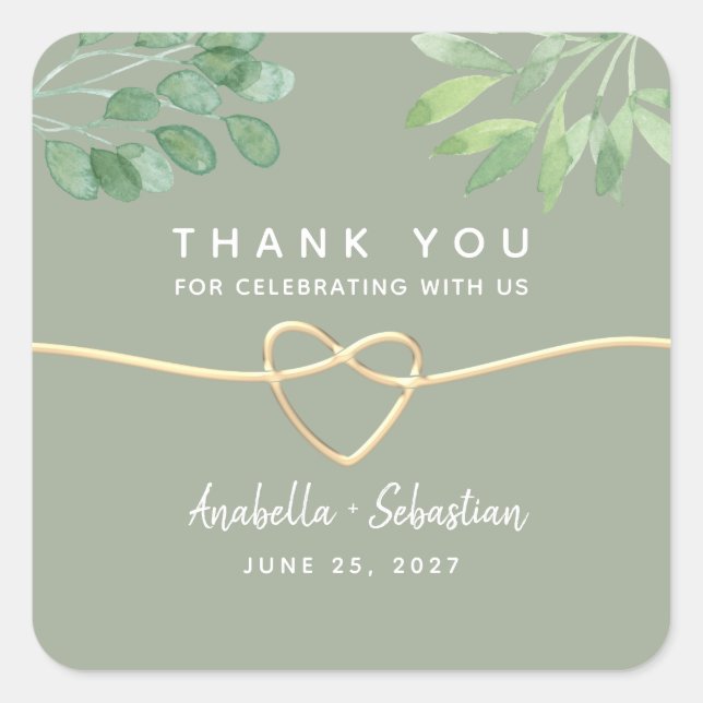 Sage Green Wedding Thank You Square Sticker (Front)