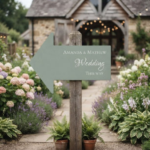Sage Green Wedding this way arrow minimal Sign