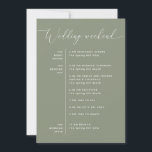 Sage Green Wedding Timeline | Elegant Itinerary Invitation<br><div class="desc">Help your guests stay on track throughout your wedding weekend with this clean and thoughtfully arranged timeline card. It clearly lays out each moment (from the rehearsal dinner to the ceremony, reception, and next day brunch) so everything feels organized and easy to follow. The soft sage green background adds a...</div>