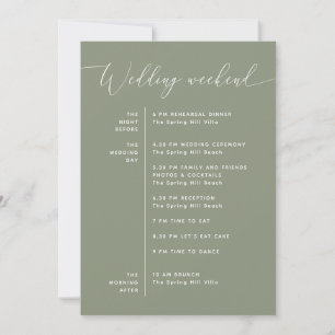 Sage Green Wedding Timeline   Elegant Itinerary Invitation