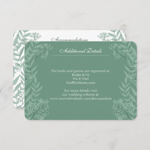 Sage Green Wedding Vintage Botanical  Enclosure Card