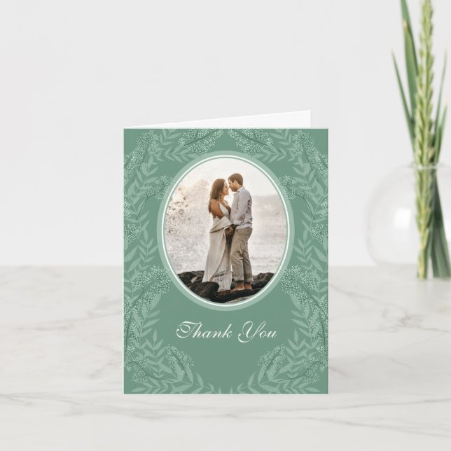 Sage Green Wedding Vintage Botanical Thank You Card (Front)