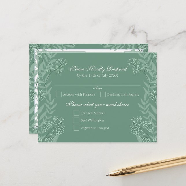 Sage Green Wedding Vintage Postcard RSVP (Front/Back In Situ)
