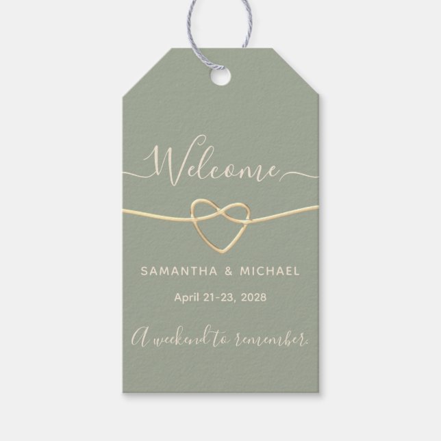 Sage Green Wedding Welcome Bag Tag QR Code (Front)