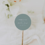 Sage Green | Wedding Welcome Classic Round Sticker<br><div class="desc">This sage green | wedding welcome classic round sticker is perfect for your classic modern minimalist neutral sage green wedding. The design features basic minimal contemporary font and delicate chic formal script calligraphy. It is sure to complete your pastel fairytale fall, summer, spring, or fall wedding. Keep it as is,...</div>