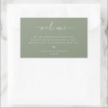 Sage Green Wedding Welcome Rectangular Sticker<br><div class="desc">Minimalist Sage Green,  wedding guest welcome bag label. Template provides lines for your message,  names and event date.</div>